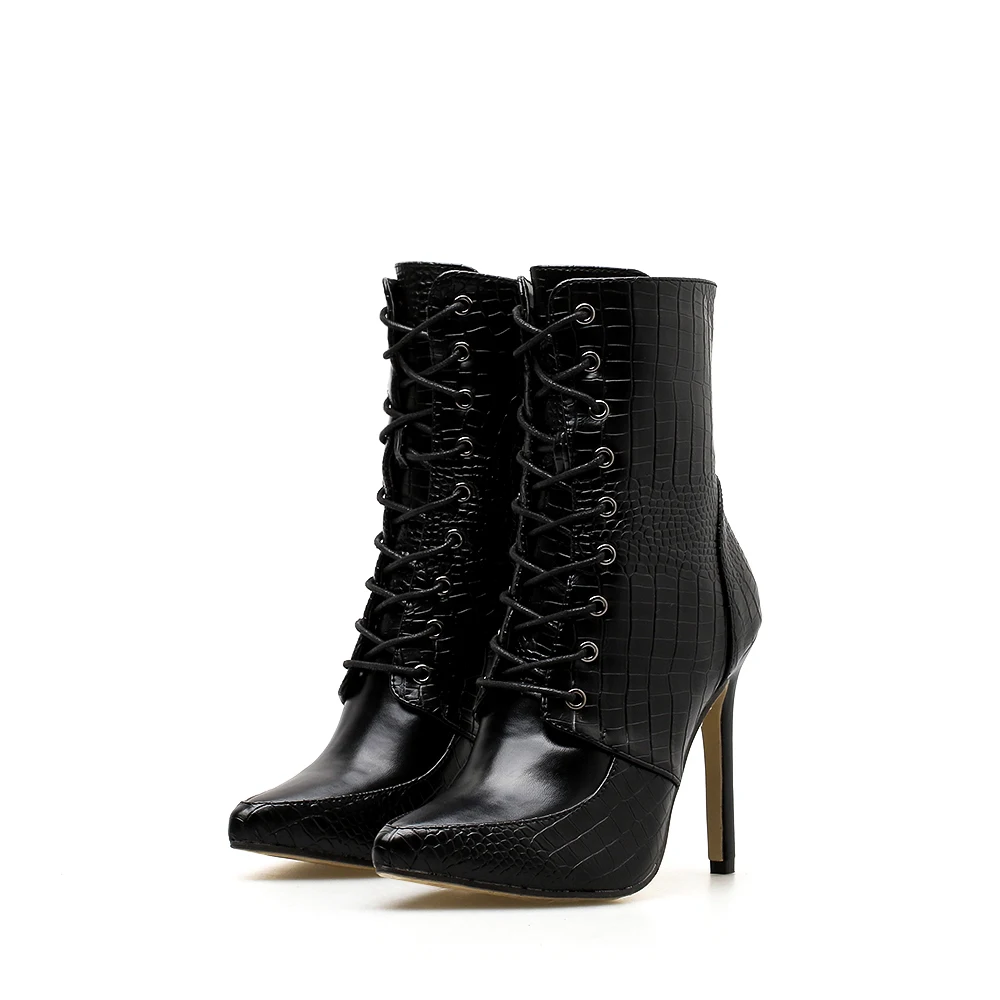 

New Arrival Warm PU Winter Ladies black High Heel Boots For Women