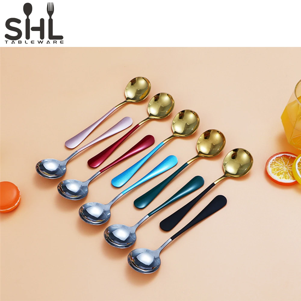 

Soup spoon round colorful spoons dessert matcha cuttlery set baby cutlery, Silvery/ gold/ rose gold/ etc...