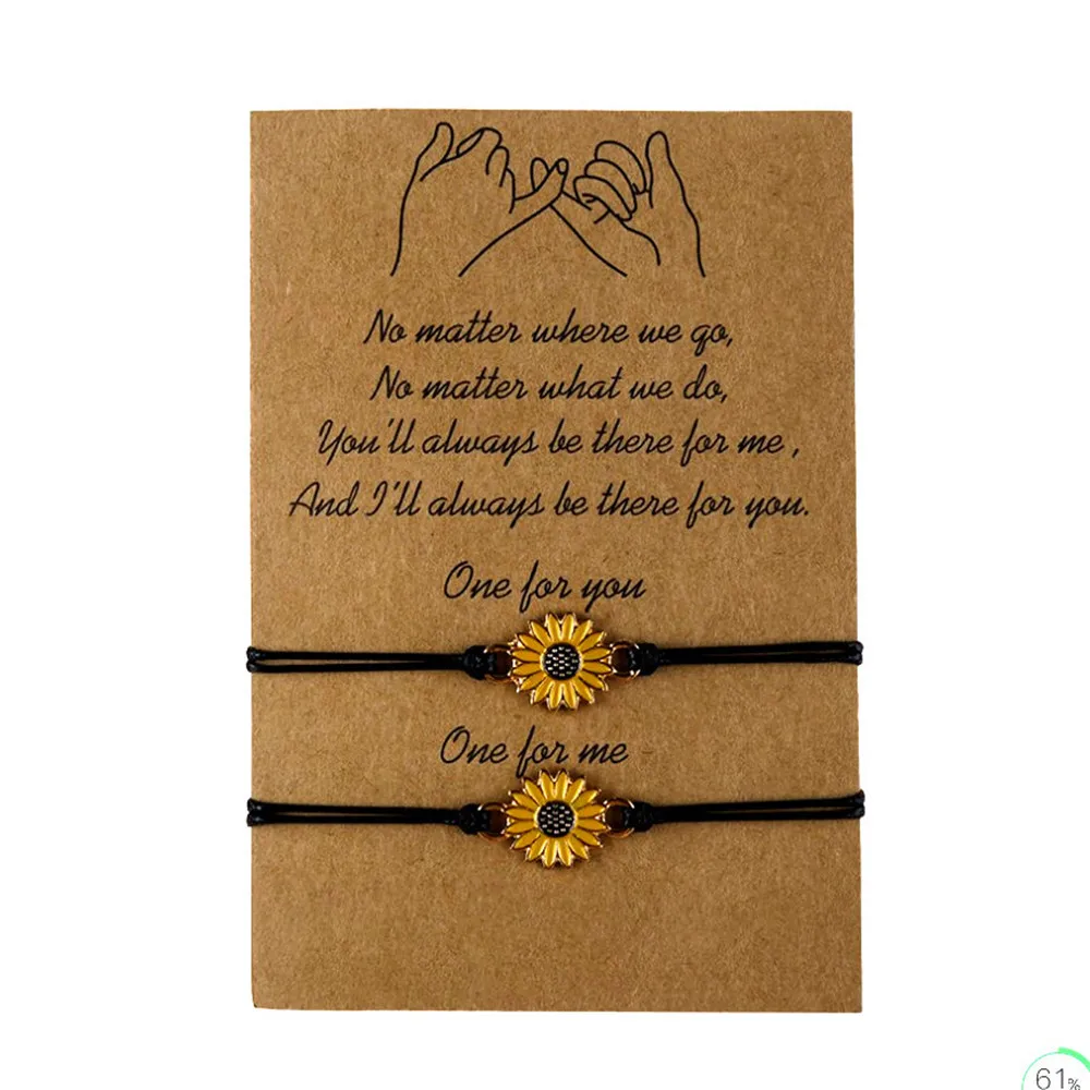 

2Pcs Sunflower Daisy Bracelet Adjustable Wax Rope Braided Sunflower String Bracelets For Friends Couple Family Gift Jewelry