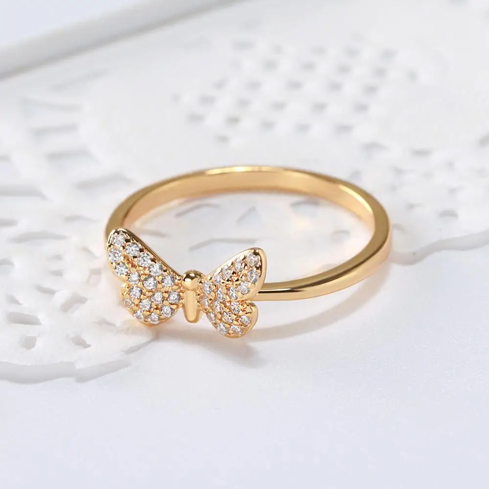 

RINNTIN SR59 Hot selling jewelry wholesale 14k gold plated real 925 sterling silver butterfly ring