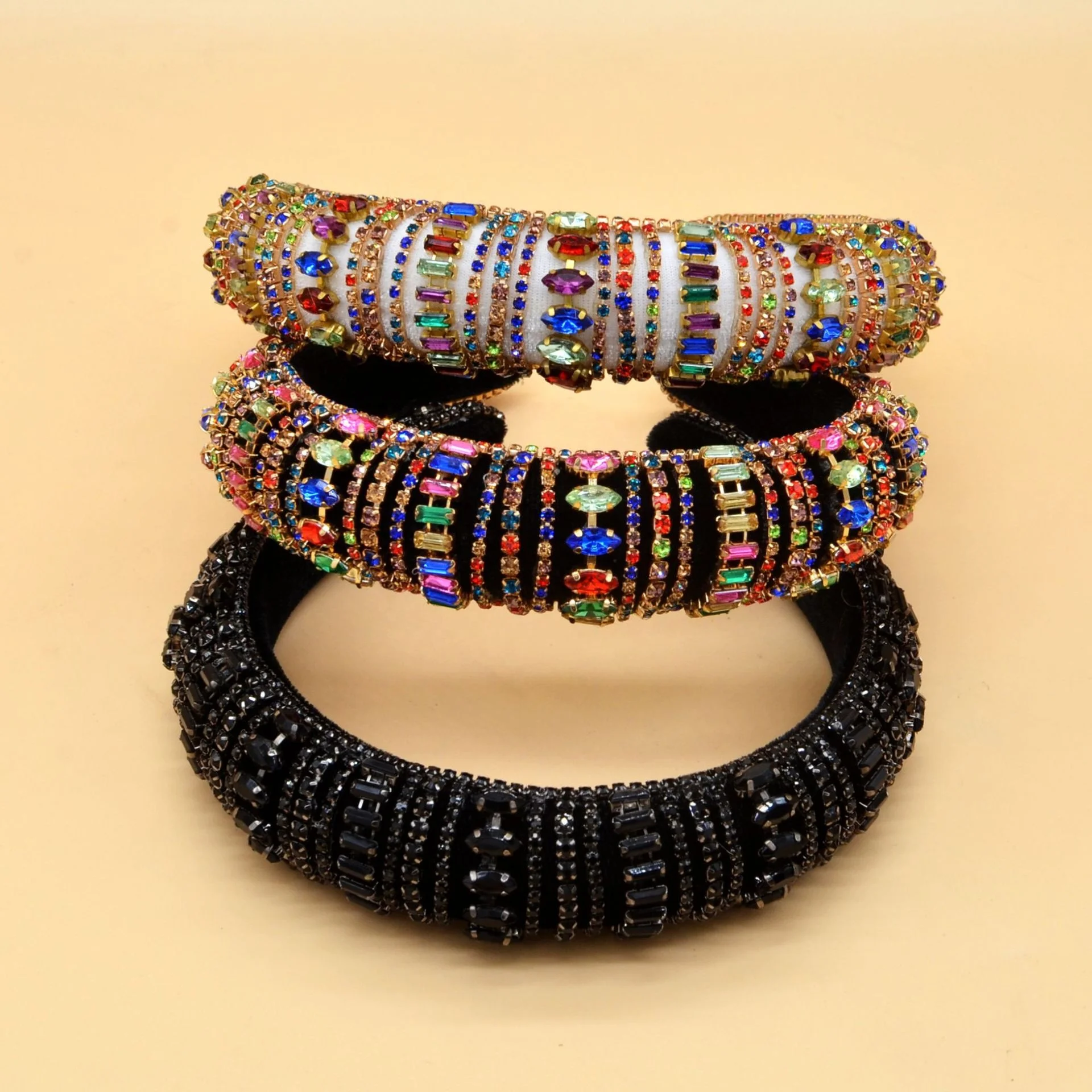 

2020 new arrival Baroque handmade Women colorful Rhinestone sponge Headband, As pic