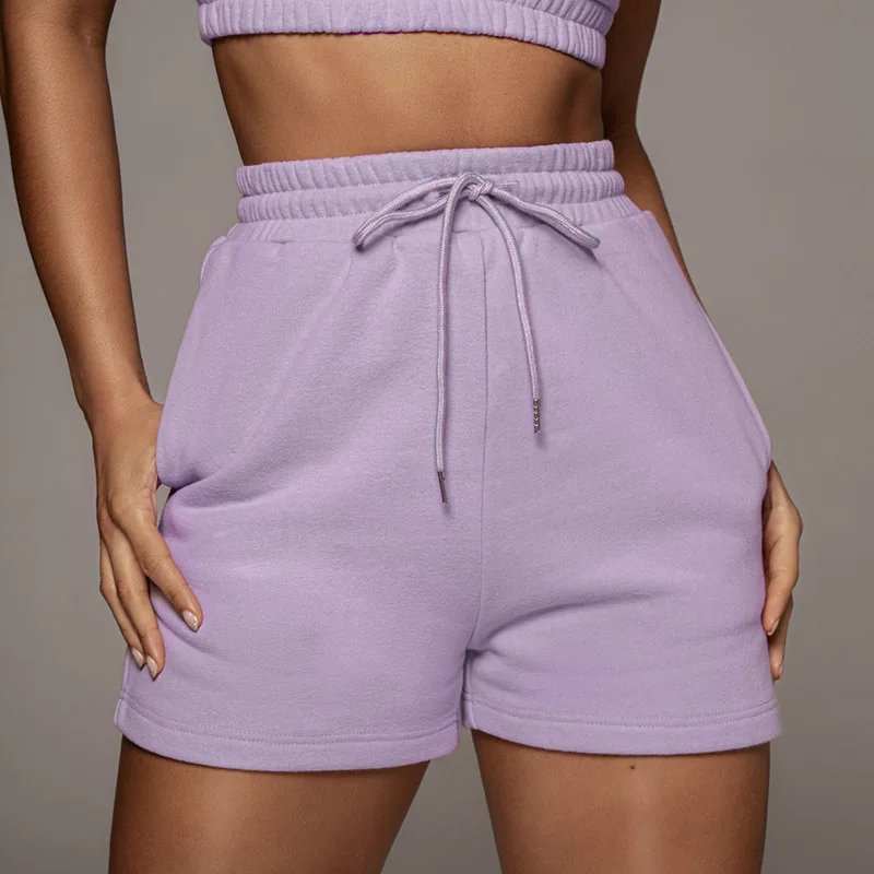 

Springway Hot sale new style Casual Loose Shorts ladies solid color high waist Shorts for Women Fitness Running Trousers, White purple blue