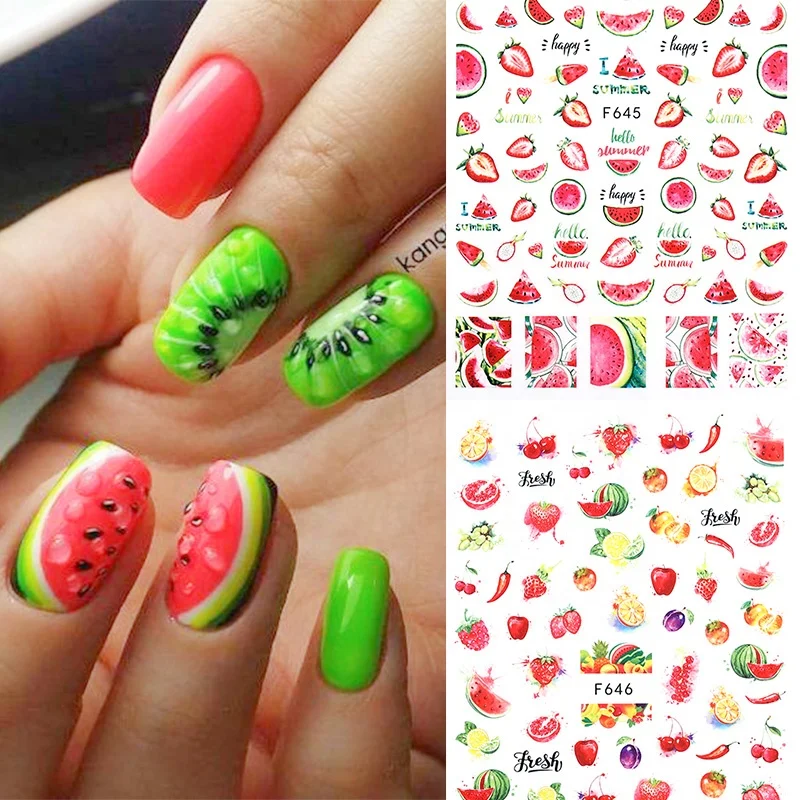 

1PC Summer Fruits Watermelon/Strawberry/Avocado Water Decals Slider For Manicure DIY Nail Art Decoration 3D Nail Sticker, Photo