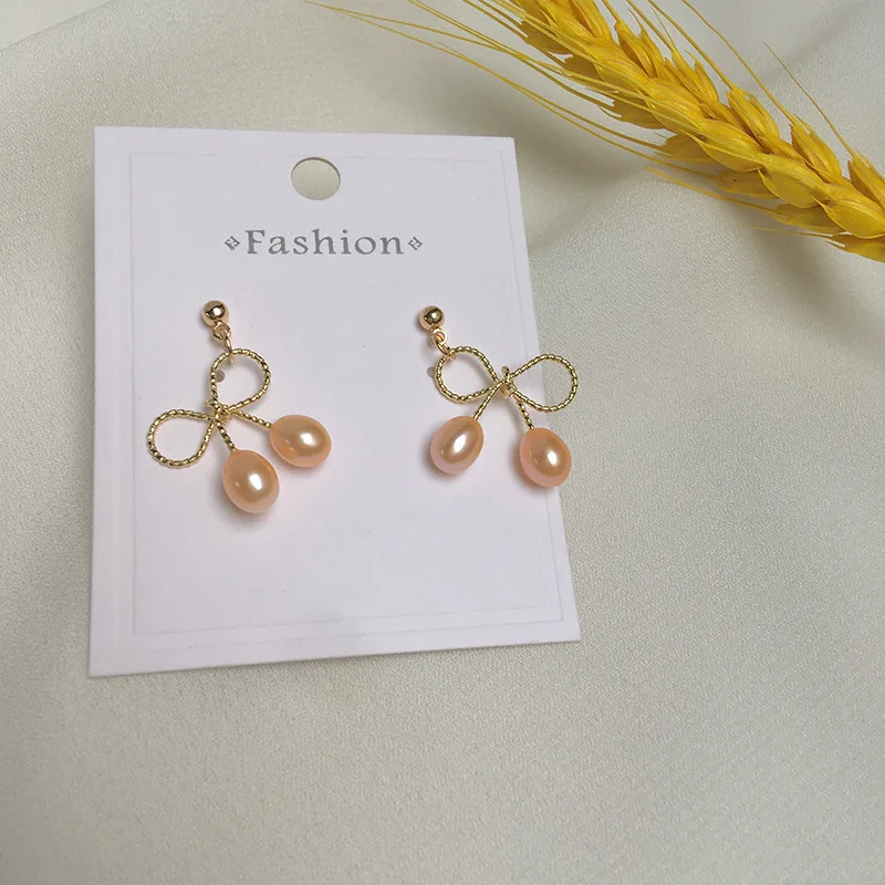 

2021 DIY handmade jewelry simple and fashionable luxury natural pearl butterfly earrings for girl, As picture