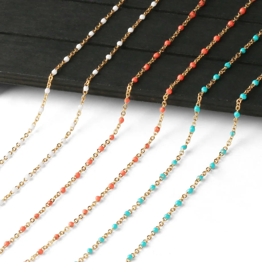 

New Design Waterproof Tarnish Nickle Free Pvd Stainless Steel Colorful Enamel Link Chain For Jewelry Making