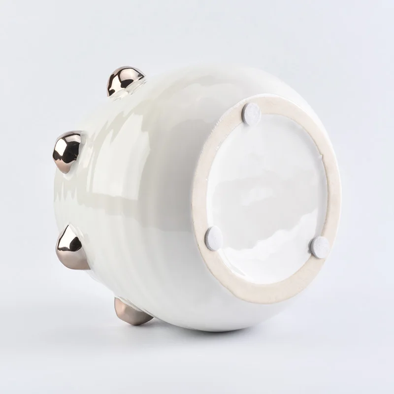 Wholesale White Ceramic Candle Holder with Metallic Dotted Bulge Home Decoration