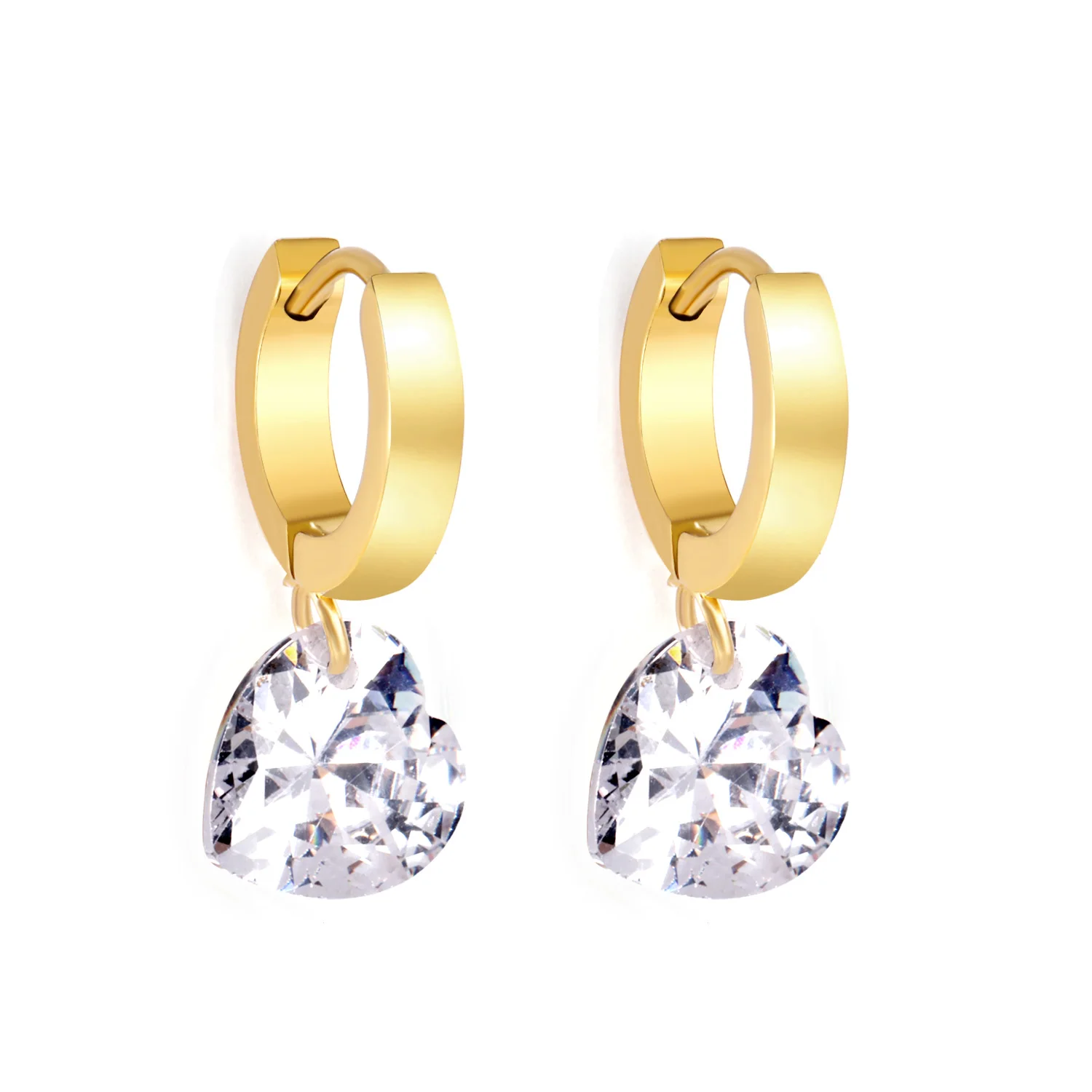 

Cheap Popular shiny Fancy heart shaped diamond 18K gold plated plating hoop earrings wedding/party/date wear diamond earring