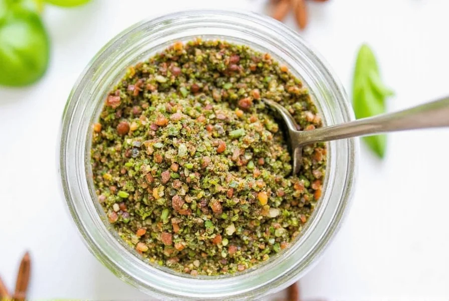 Homemade oregano substitute blend in a spice jar with marjoram, thyme, and basil