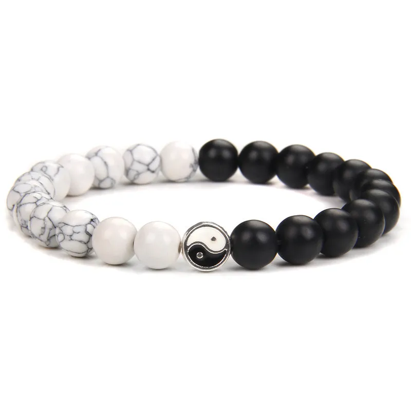

Hot Sale DIY Frosted White Turquoise 8mm Prayer Beads Bracelet Classic Natural Stone White And Black Yin Yang Beaded Bracelets, Picture