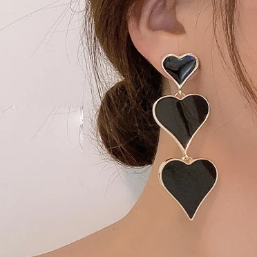 

Barlaycs 2020 Statement Black Heart Gold Plated Korean Designer Alloy Drop Earrings for Women Jewelry