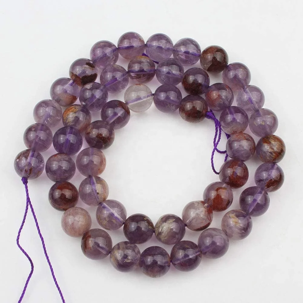 

Natural Purple Ghost Amethyst Quartz Round Stone Ametrine Chakra Gemstone Beads for Jewelry Making 15"