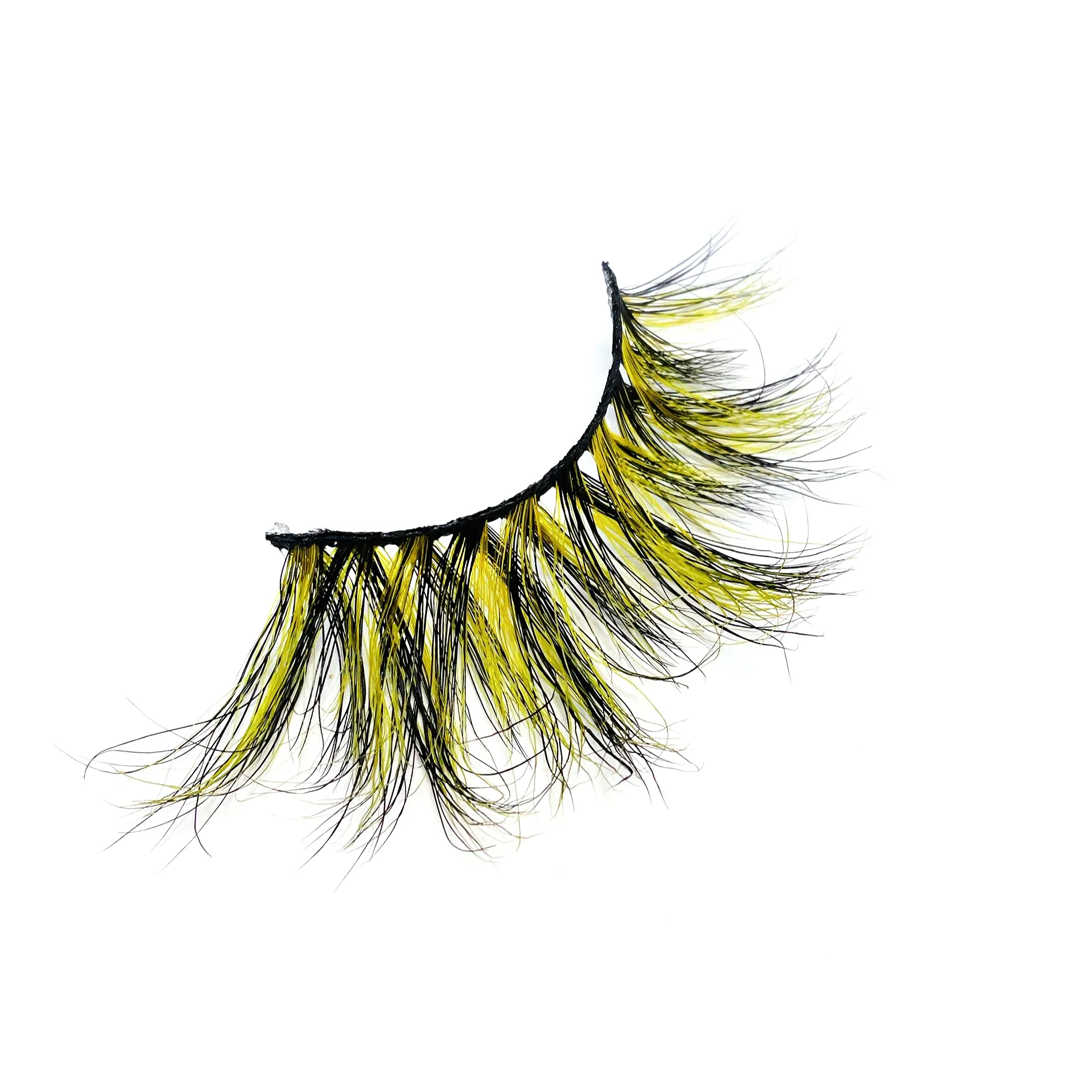 

Hot Selling bulk own brand 25mm mink strip color eyelashes, Yellow with black