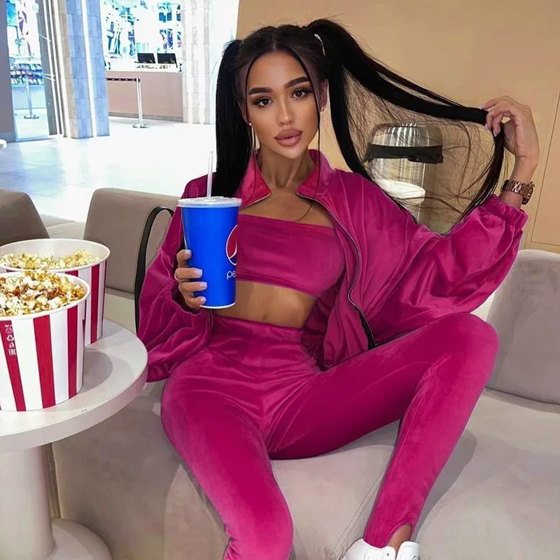 

JF Velour Sweatsuit Velour Hoodie Tracksuit Female Sweatsuits 3 Piece ODM Jogger Jogging Sweatsuit Casual Plus Size Tracksuits, Customized colors