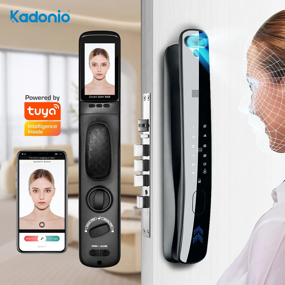 

Kadonio Finger Print Key Card NFC Tuya Digital 3D Face Recognition Smart Door Lock Wifi With Camera