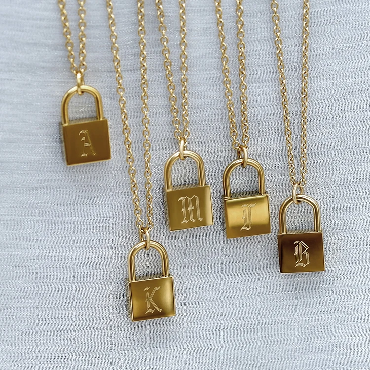 

stainless steel gold plated locket letter pendant necklace, Picture