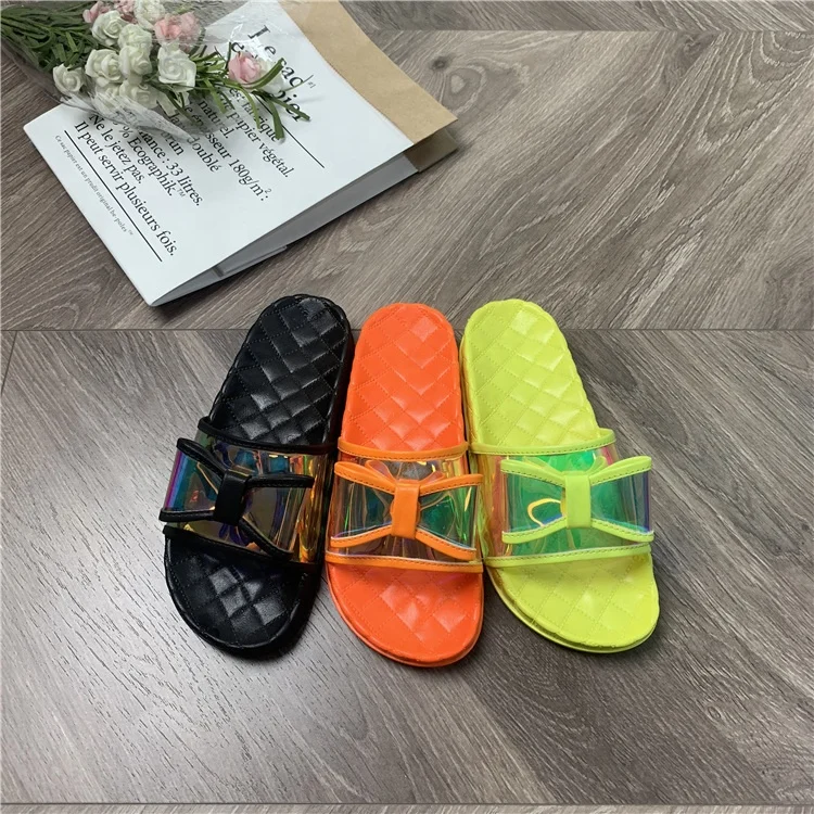 

new fashion ladies slide slippers flat rainbow colorful women's slippers footwear sandals, Customized color