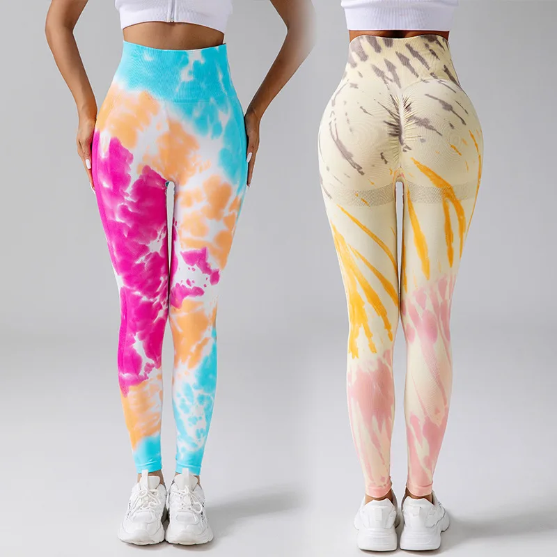 

Seamless Drip Dye Yoga Push Up Leggings Women Elastic Hip Lifting Sports Leggins High Waist Tie Dye GYM Fitness Pants