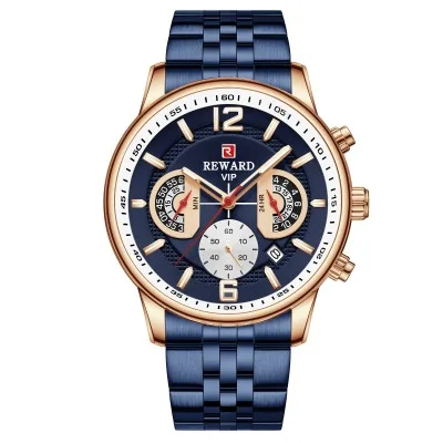 

REWARD Mens Watches Top Luxury Brand Waterproof Business Quartz Watch Men Chronograph Full Steel Analog Calendar Wristwatch, 5colors