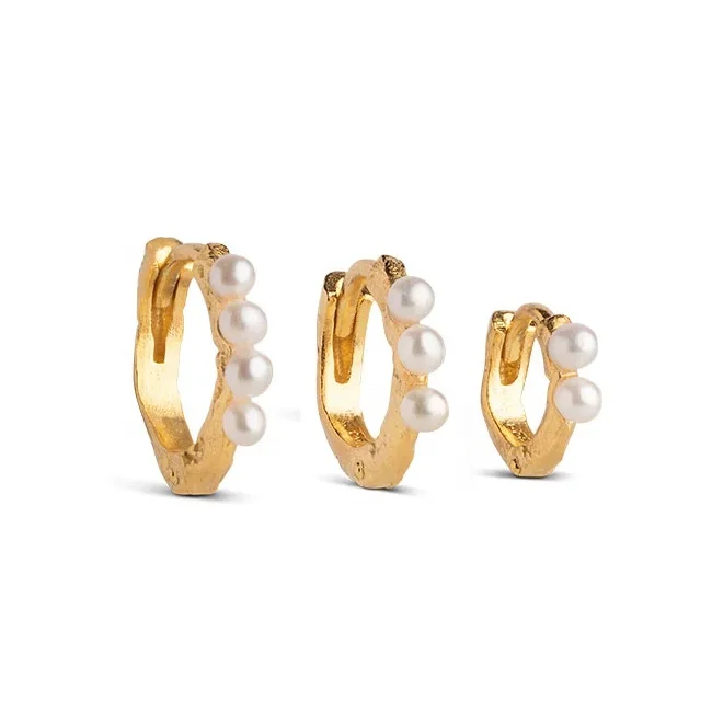 

LOZRUNVE 925 Silver Gold Fashion Pearl Hammered Hoop Earring Set Women