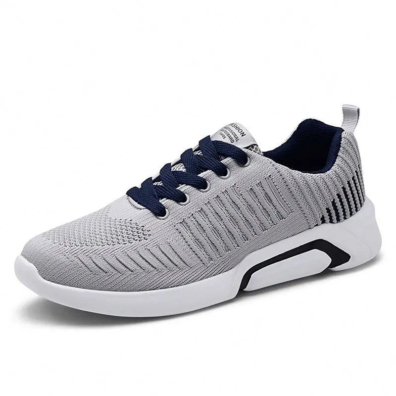 

Latest design knitting upper fashion men gym shoes casual mens sneakers, Black / blue /grey