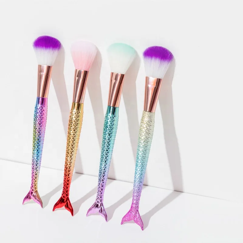 

Best Selling Single Pcs Mermaid Cosmetic Brush Fish Tail Blush Highlighter Powder Brush Makeup Brushes Brochas De Maquillaje