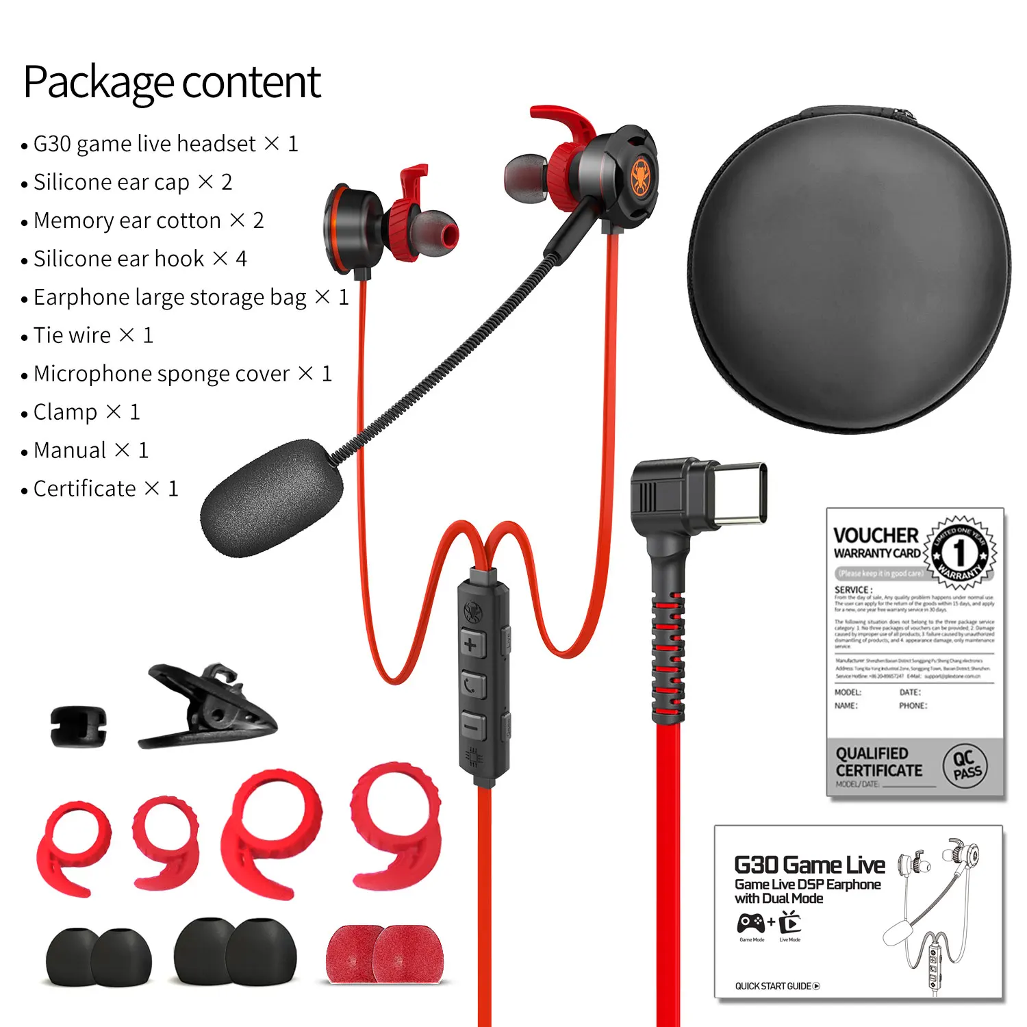 

Plextone Live Headphone USB-C Gaming Headset Microphone KTV Live Earphone in-Ear Game Super Bass with Long Mic Type-c Earphone