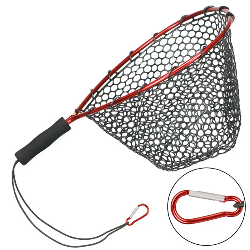 

30*50cm Fishing Net Aluminum alloy Frame Silica Gel Net EVA Handle Hand Fly Fishing Landing Net