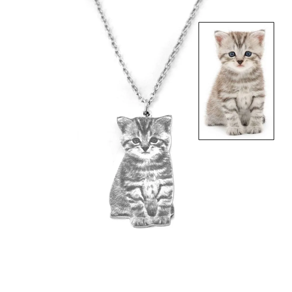 

Custom pet photo engraved necklace cat shape stainless steel necklace best gift