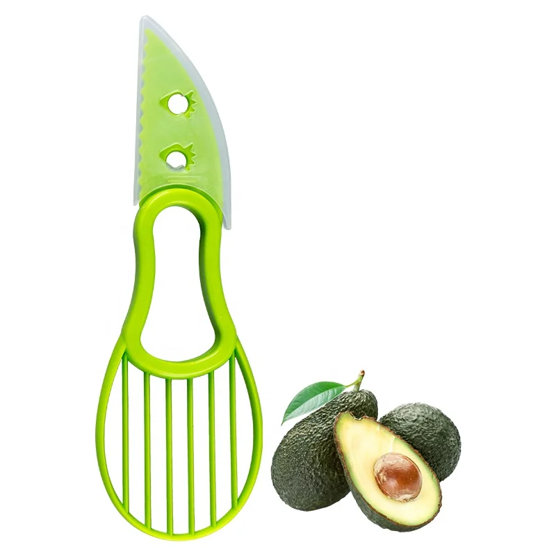 

3 In 1 Avocado Slicer Shea Corer Butter Fruit Peeler Cutter Pulp Separator Plastic Knife, Green