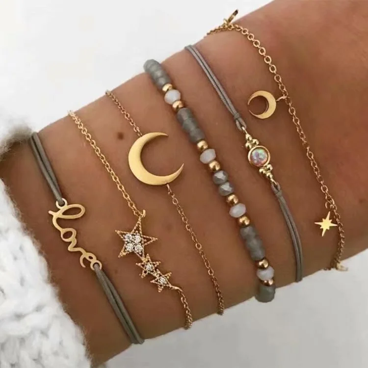 

Fashion gold moon star bracelet Set for women wholesale NJ2106254, As picture