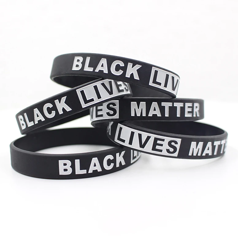 

RTS In Stock Wholesale High Quality Custom Blm Bracelets Rubber Hand Elastic Black Lives Matter Wristbands, Customized color, as cmyk color