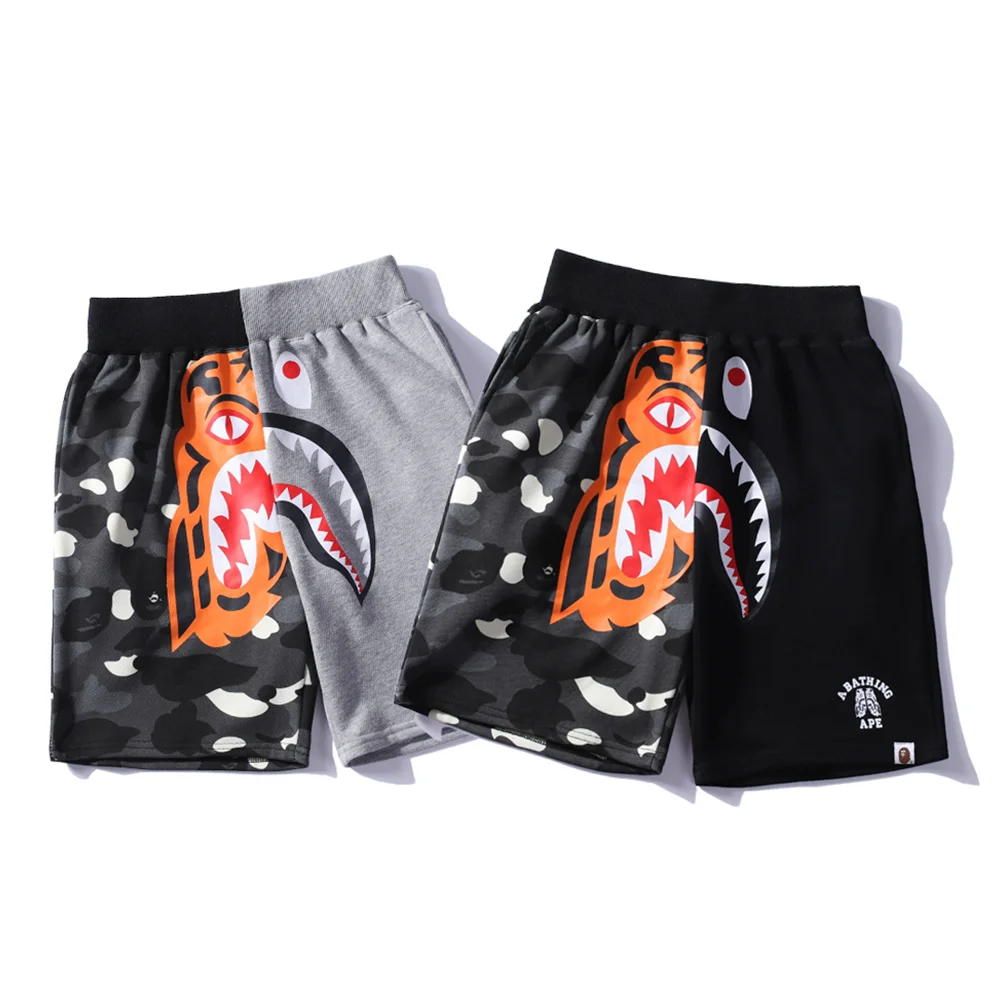 

Wholesale summer Japanese unisex five-point beach pants luminous spotted tiger head stitching shark casual shorts, Customized colors