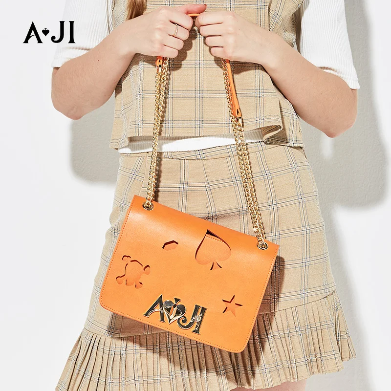 

AJI cheap pu bag women letter design hollow out front polyester lining high quality female messenger bag crossbody