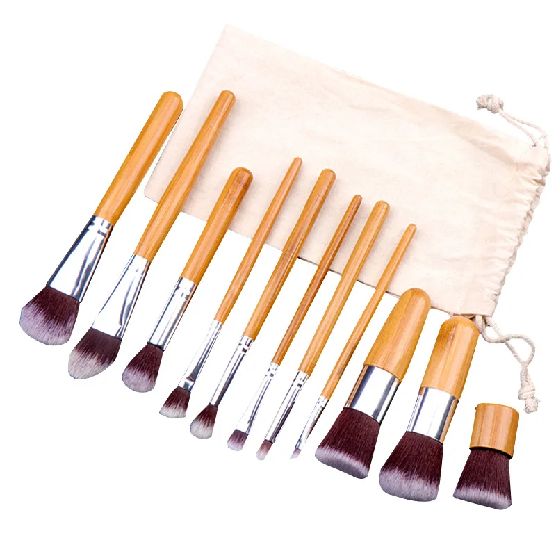 

HZM 11PCS Brochas De Maquillaje De Bambu Kabuki Brushes China Custom Logo Natural Bamboo Handle Makeup Brush Set