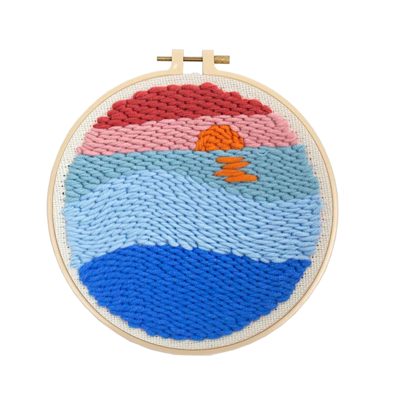 Diy Punch Needle Cross Stitch Kit With Embroidery Threads And Hoops