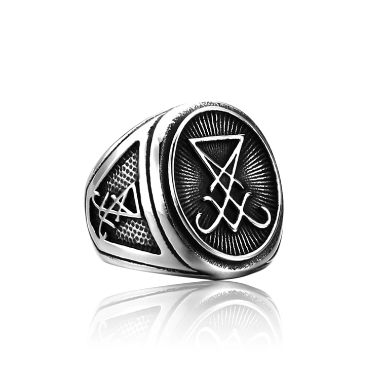 

SS8-757R Stainless Steel Vintage Lucifer Satan Signet Ring Men's Ring Gothic Style Amulet Witchcraft Wicca Wholesale Jewelry