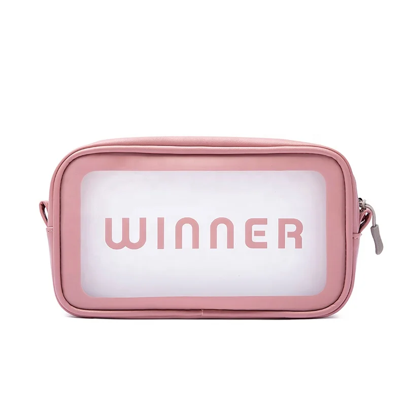 

Amazon Hot Sell Private Label Pink Transparent Makeup Bag Travel Pu Clear Cosmetic Bag