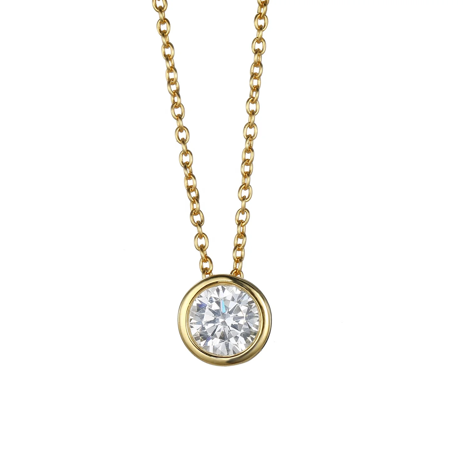 

14k Classic Elegant Round Rhinestone Zirconia Jewelry Gold Filled Plated Diamond Pendant Charm Stainless and Zircon Necklace