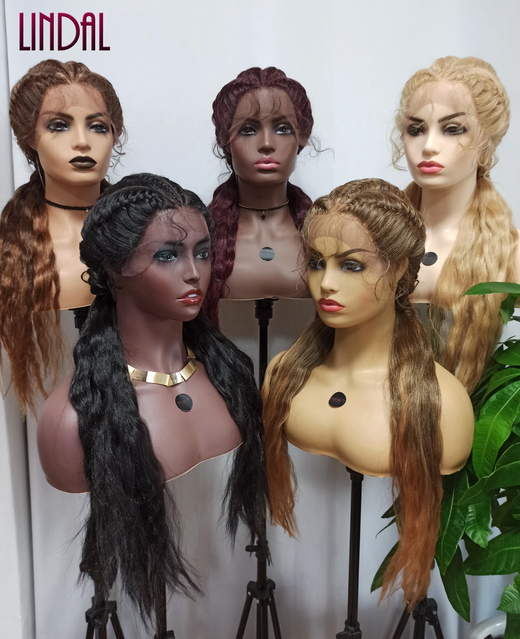 

LINDAL Japanese fiber swiss lace 4 braids wig high temperature resistant Dutch braid lace wigs