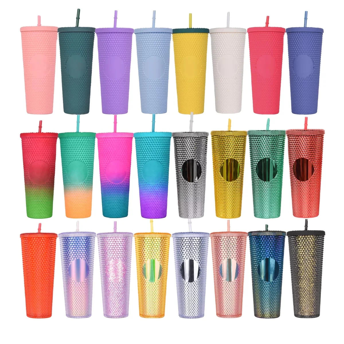 

Wholesale Multi Color Diamond Party Cup Double Wall 24 Oz Reusable Plastic Studded Tumbler