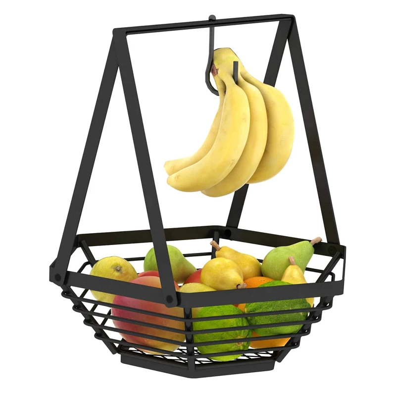 

Newest Creative Design Modern Europe Design Bronze Wire Metal Banana Nordic Stainless Steel Metal Hanging Fruit Basket, Black