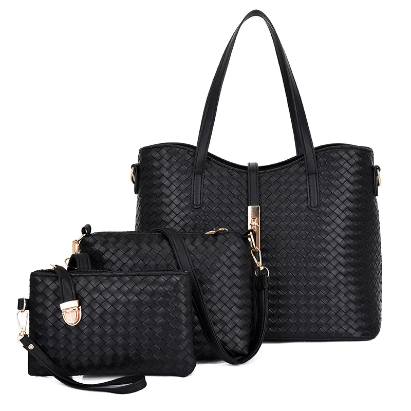 

New Women Bag Fashion Shoulder Handbags Purse for Female Good Quality Leather Three-Piece Set Messenger Bags Bolsa Feminina, Burgundy,black,pink,white