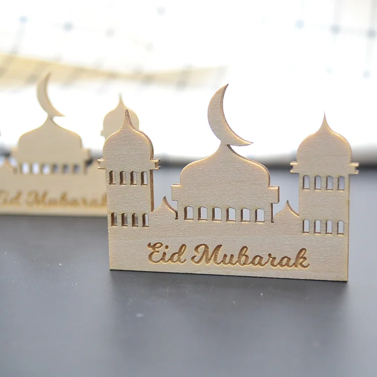 Islamic arabic wooden laser cut custom eid mubarak wooden tags