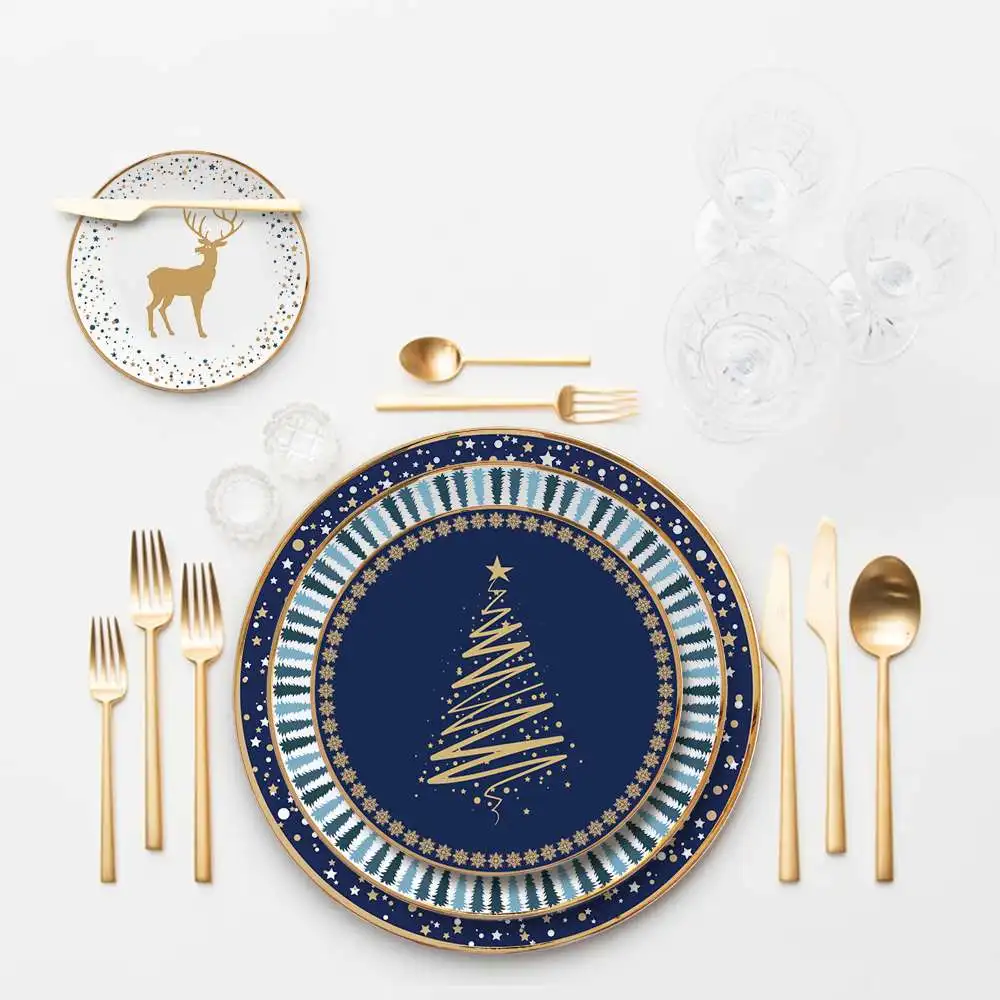 

Bone China New Ceramic Christmas Tree Deer Decor Plates and Porcelain Dishes Dinnerware Set, Customized