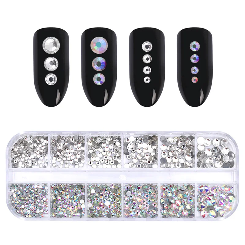 

1 Box AB Color Nail Art Rhinestone Clear Flat Bottom Multi-size DIY Nail Art 3D Decoration