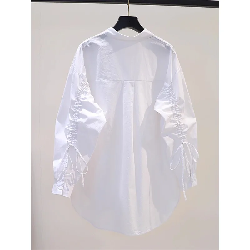 Boutique Wholesale 2026 Autumn Drawstring Tied Comfortable Cotton Long Sleeved Casual Loose Fitting Women's Shirts