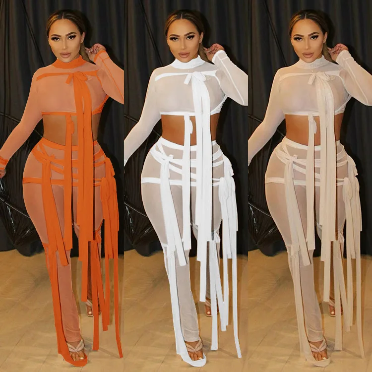 

X02560S Hot Sale Crop Navel Casual Women Two Piece Vendors Clothing, Khaki/orange/white