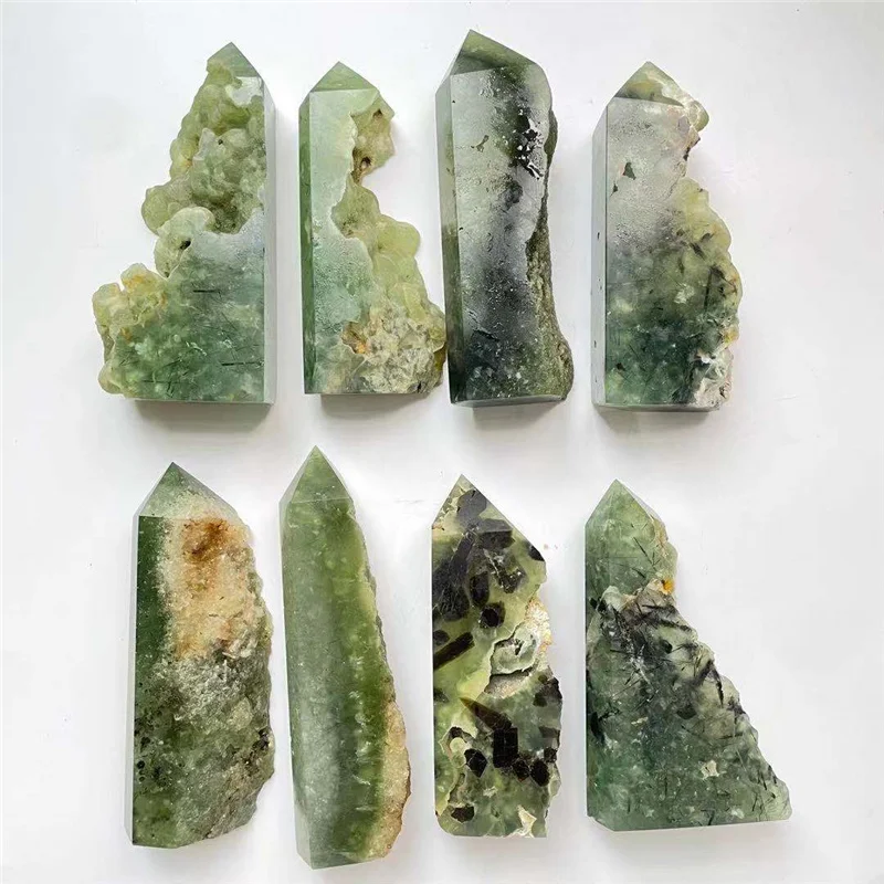 

Good Quality Raw Prehnite Rough Crystal Tower Natural Prehnite Stone Healing Crystal Wand For Sale