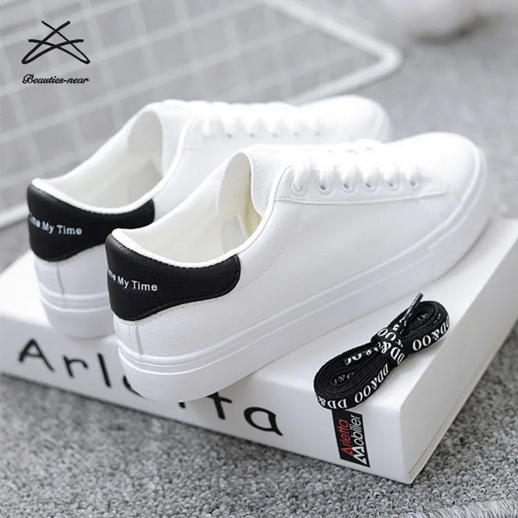 

Classic fashion women PU white casual shoes lace up teenager school running casual shoes ladies sneaker shoes
