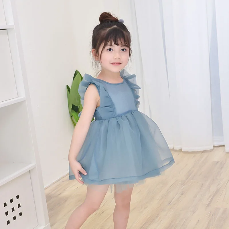 

Low price fashion bow baby summer ruffle sleeveless girls tutu dresses
